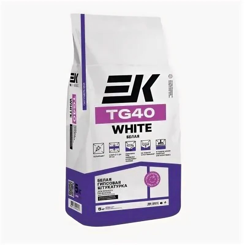 картинка Штукатурка гипсовая ЕК TG40 WHITE 5кг белая от базы строительно-отделочных материалов